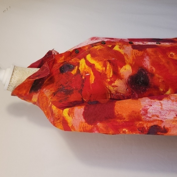 Chico's Artsy Multicolor 3/4 Button Cuff Sleeve 100% Cotton Button Down Top SZ 1 - Picture 4 of 13